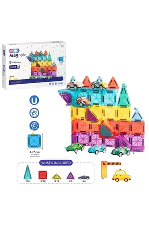 Kızıl Kaya Mini Magnetic CH1521 Arabalı Manyetik Yapı Blokları - 64 Parça 3.75 cm