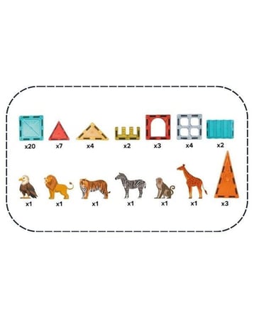 KZL Magnetic Animal Vahşi Hayvan Figürlü Manyetik Yapı Blokları Seti 5.5 cm 51 Parça CH1484