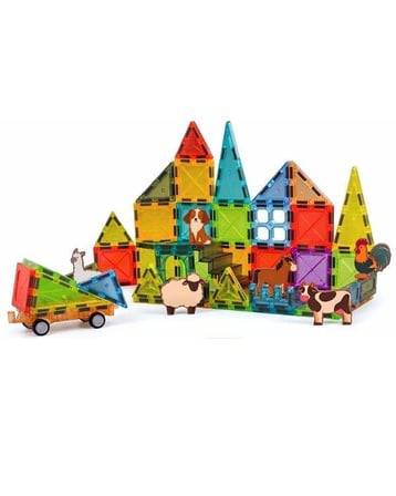 KZL Magnetic Farms Çiftlik Hayvan Figürlü Araçlı Manyetik Yapı Blokları Seti 5.5 cm 52 Parça CH1508
