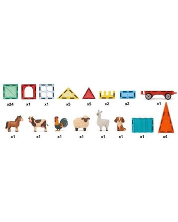 KZL Magnetic Farms Çiftlik Hayvan Figürlü Araçlı Manyetik Yapı Blokları Seti 5.5 cm 52 Parça CH1508