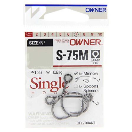 Owner S-75M Single For Minnow Large Eye Black Chrome Olta İğnesi BLACK-NO:2/0