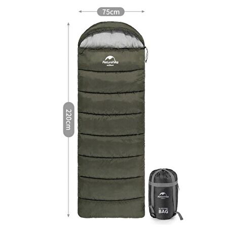 Naturehike U150 Zarf Tarzı Kapüşonlu Uyku Tulumu -6°C Haki - Left