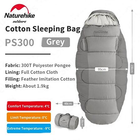 Naturehike PS300 Oval Ultralight Uyku Tulumu -9°C ( Cloudy Grey )