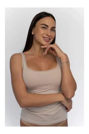 LRN 25493 Kadın Premium Kumaş Modal Pamuk Likralı Tül Biyeli Kalın Askılı Atlet ve Dış Giyim Askılı