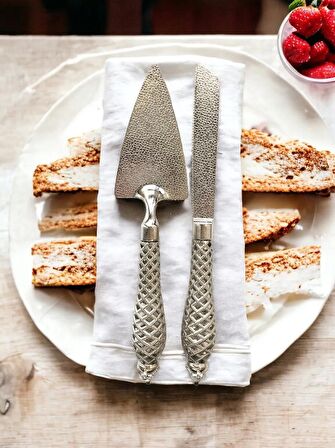 2'li Lüks Pasta Bıçak Ve Spatula Seti Özel Günler İçin Pasta Seti Gümüş