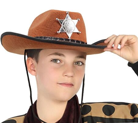 Çocuk Kovboy Şapkası Sheriff Şapkası Kahverengi