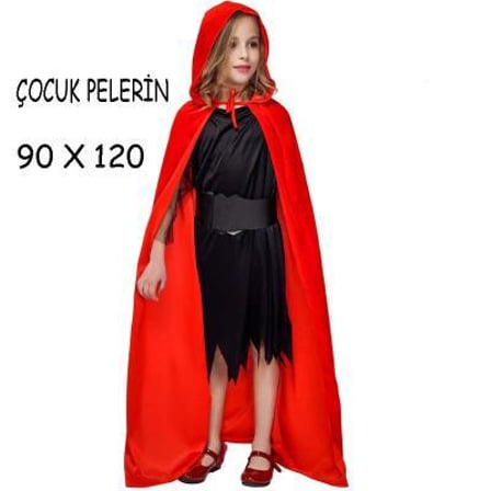 Kırmızı Renk Kapşonlu Kumaş Pelerin 90 cm