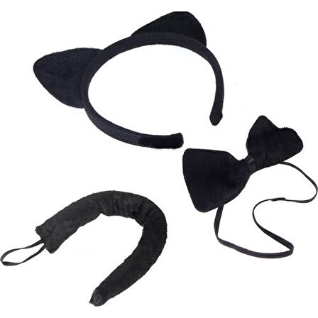 Kedi Kostüm Taç Kuyruk Papyon Seti 1 Adet