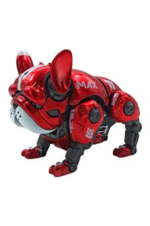 Havlayan, Işıklı ve Ayarlanabilir Oyuncak Robot Metal Köpek 12cm. Kırmızı