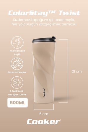 Cooker ColorStay Twist 500 ml Paslanmaz Çelik Bardak Termos CKR2051