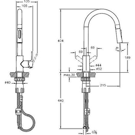 Artema Maestro Pull-Down A42145 Eviye Bataryası, Krom