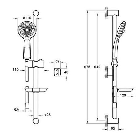 Artema Samba A45680STA 3F Sürgülü El Duşu Takımı, Krom