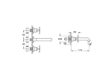 Origin Classic Ank.Lav.Bat.S.Üstü 3D Krom A42890 Ankastre Lavabo Bataryası Sıva Üstü