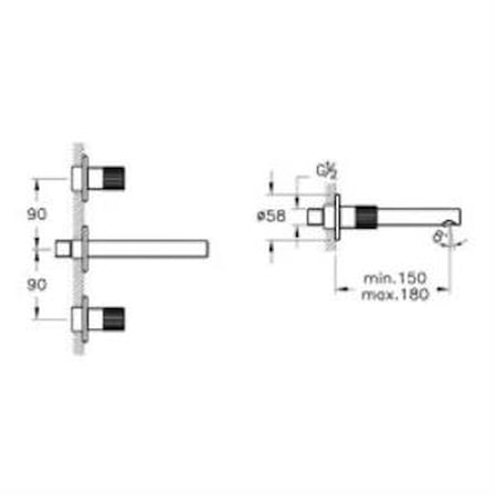 VitrA Origin 3 Delikli Ankastre Lavabo Bataryası A4258236WTC Sıva Üstü Grubu - Mat Siyah