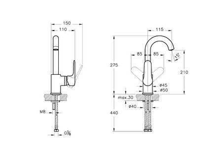 Artema Root Round A4275474 Lavabo Bataryası, Döner Borulu, Soft Altın