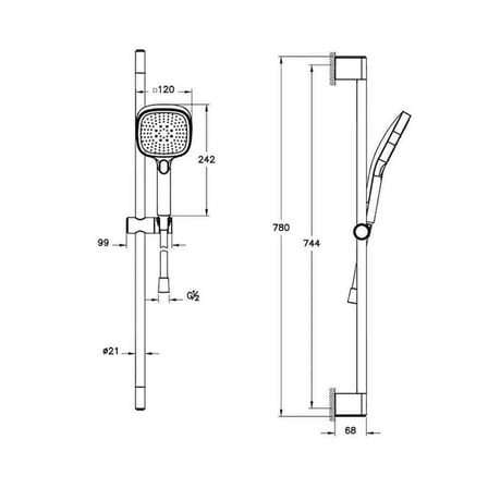Artema Core Square A4591739 3F Sürgülü El Duşu Takımı, Parlak Siyah
