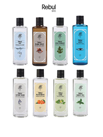 Rebul 8x250 ml Cam Kolonya Seti | Ice, Dark Spice, Pine, Aqua, Azure Noir, Mandarine, Lime, Green Te