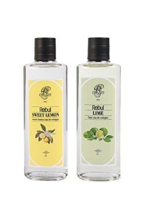 Rebul Sweet Lemon & Lime 250 ml Cam Şişe Kolonya 2’li Set + 10’lu Kolonyalı Mendil Hediyeli