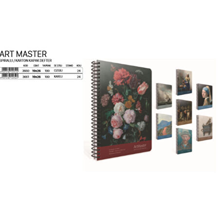 Gıpta Art Master Spiralli Karton Kapak 19x26 100 Yaprak Kareli Defter