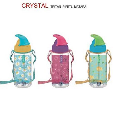 Gıpta Crystal Tritan Desenli Pipetli Matara 500 Cc Mavi