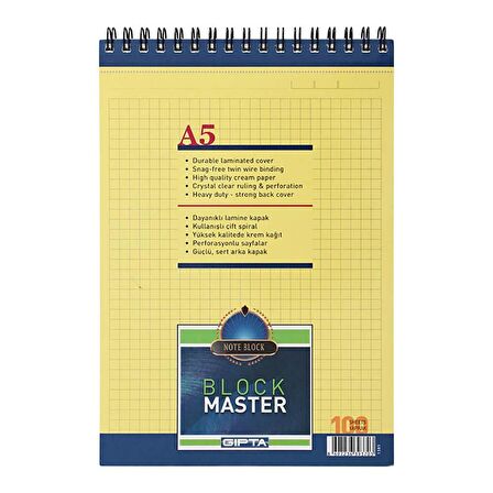 Gıpta Bloknot Block Master Spiralli Kareli 100 YP A5 1385