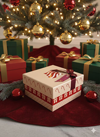 16×16×9 cm Soren No:4 Kare Hediye Kutusu – Yılbaşı Dekoratif Hediye Paketi