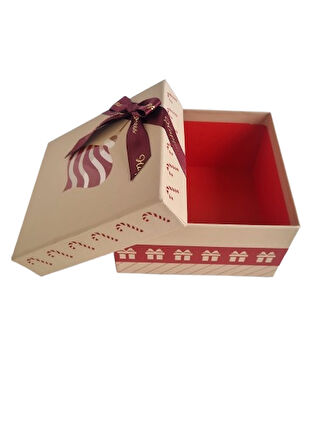 16×16×9 cm Soren No:4 Kare Hediye Kutusu – Yılbaşı Dekoratif Hediye Paketi