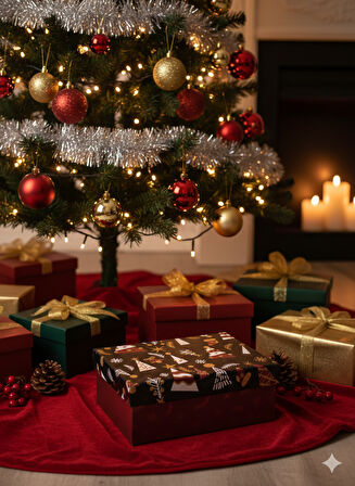 14×20×8 cm Fable No:2 Dikdörtgen Hediye Kutusu – Yılbaşı Dekoratif Hediye Paketi