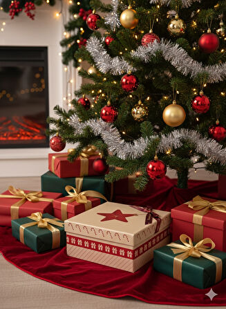 25×25×12 cm Soren No:6 Kare Hediye Kutusu – Yılbaşı Dekoratif Hediye Paketi