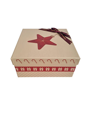 25×25×12 cm Soren No:6 Kare Hediye Kutusu – Yılbaşı Dekoratif Hediye Paketi