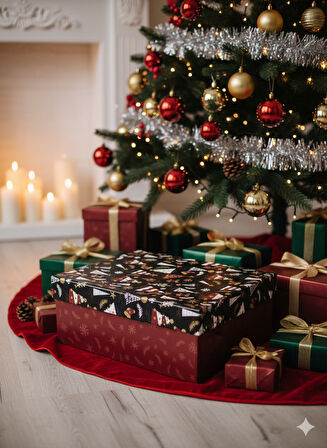 27×36×14 cm Fable No:6 Dikdörtgen Hediye Kutusu – Yılbaşı Dekoratif Hediye Paketi