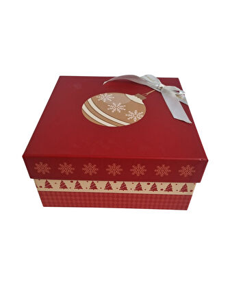 22.5×22.5×11 cm Soren No:5.5 Kare Hediye Kutusu – Yılbaşı Dekoratif Hediye Paketi