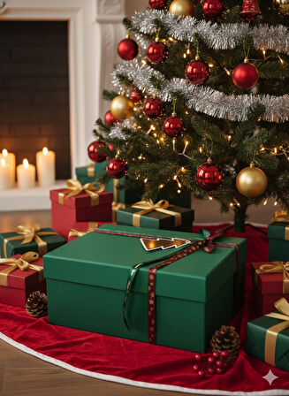 27×36×14 cm Nebia No:6 Dikdörtgen Hediye Kutusu – Yılbaşı Dekoratif Hediye Paketi