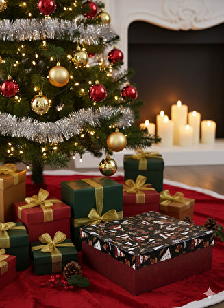 23×31.5×12.5 cm Fable No:5 Dikdörtgen Hediye Kutusu – Yılbaşı Dekoratif Hediye Paketi