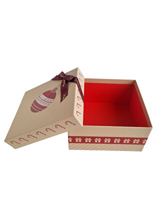 21×21×10.5 cm Soren No:5 Kare Hediye Kutusu – Yılbaşı Dekoratif Hediye Paketi