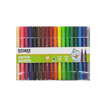Gıpta Sketch Marker 18 Renk Fırça Uç+Fineliner Pvc Çantalı