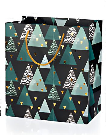 21×24×12 cm Çam Ağaçlı Shapes B4 Lüks Yılbaşı Hediyelik Karton Çanta