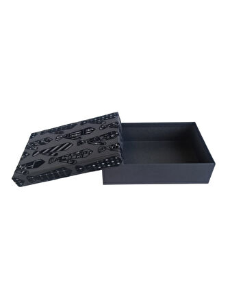 16×24×6,5 cm Kadife Dokulu Kravat Görselli Siyah Zemin Lüks Erkeğe Özel Hediye Kutusu