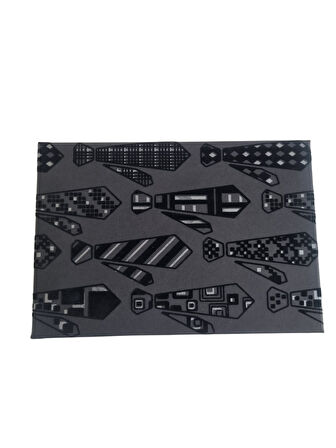 16×24×6,5 cm Kadife Dokulu Kravat Görselli Siyah Zemin Lüks Erkeğe Özel Hediye Kutusu