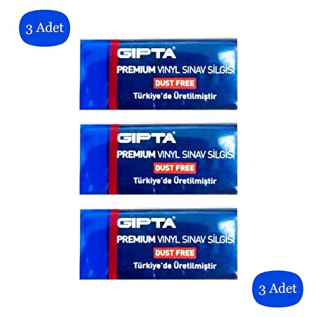 Gıpta Premium Vinyl Dust Free Orta Boy Sınav Silgisi Mavi 3 Adet