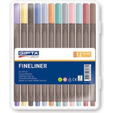 Gıpta 0.4 mm Fineliner Kalem Sert Plastik Kutu 12 Renk