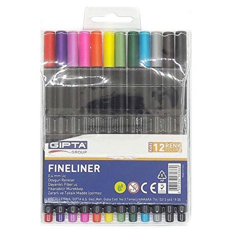 Gıpta Fineliner Kalem 0,4 Mm - Pvc Blister -Üçgen-12 Renk