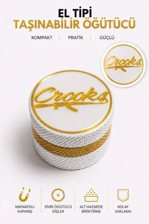 Arvina Atelier 3 Katmanlı Alt Hazneli Mini Tütün Öğütücü Grinder Crooks Tasarım Beyaz