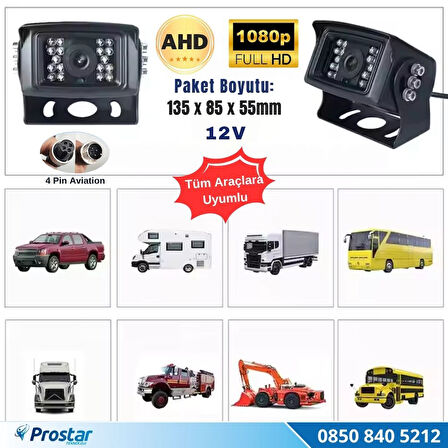 AHD 1080P/720P Büyük Gece Görüşlü 4 Pin Soketli Kamyon Tır Otobüs Kamerası