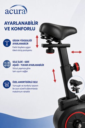 Acura AC-400 Nabız Ölçerli, Ayarlanabilir, Ekstra Konforlu Spin Bike Kondisyon Bisikleti