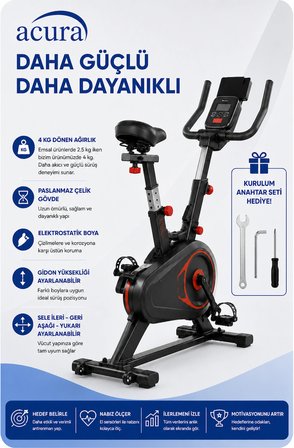 Acura AC-400 Nabız Ölçerli, Ayarlanabilir, Ekstra Konforlu Spin Bike Kondisyon Bisikleti