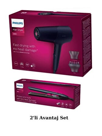 Philips BHD510/10 2300w Saç Kurutma Makinesi - BHS732/00 Argan Yağlı, UV Korumalı Saç Düzleştirici 2'li Set