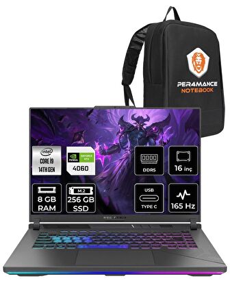 ASUS ROG Strix G16 i9-14900HX 8GB 256GB SSD RTX4060/8GB 165HZ 16" WUXGA FDOS N3117 & PER4 ÇANTA