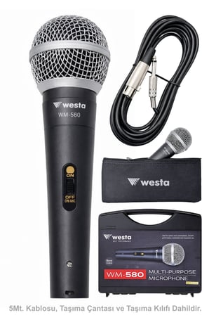 Westa Wm-580 Profesyonel Kablolu Mikrofon Çantalı Dinamik El Mikrofonu