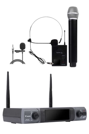 Westa WM-202HT Çift Telsiz Mikrofon Seti 1 El + 1 Yaka/Headset Kablosuz Mikrofon